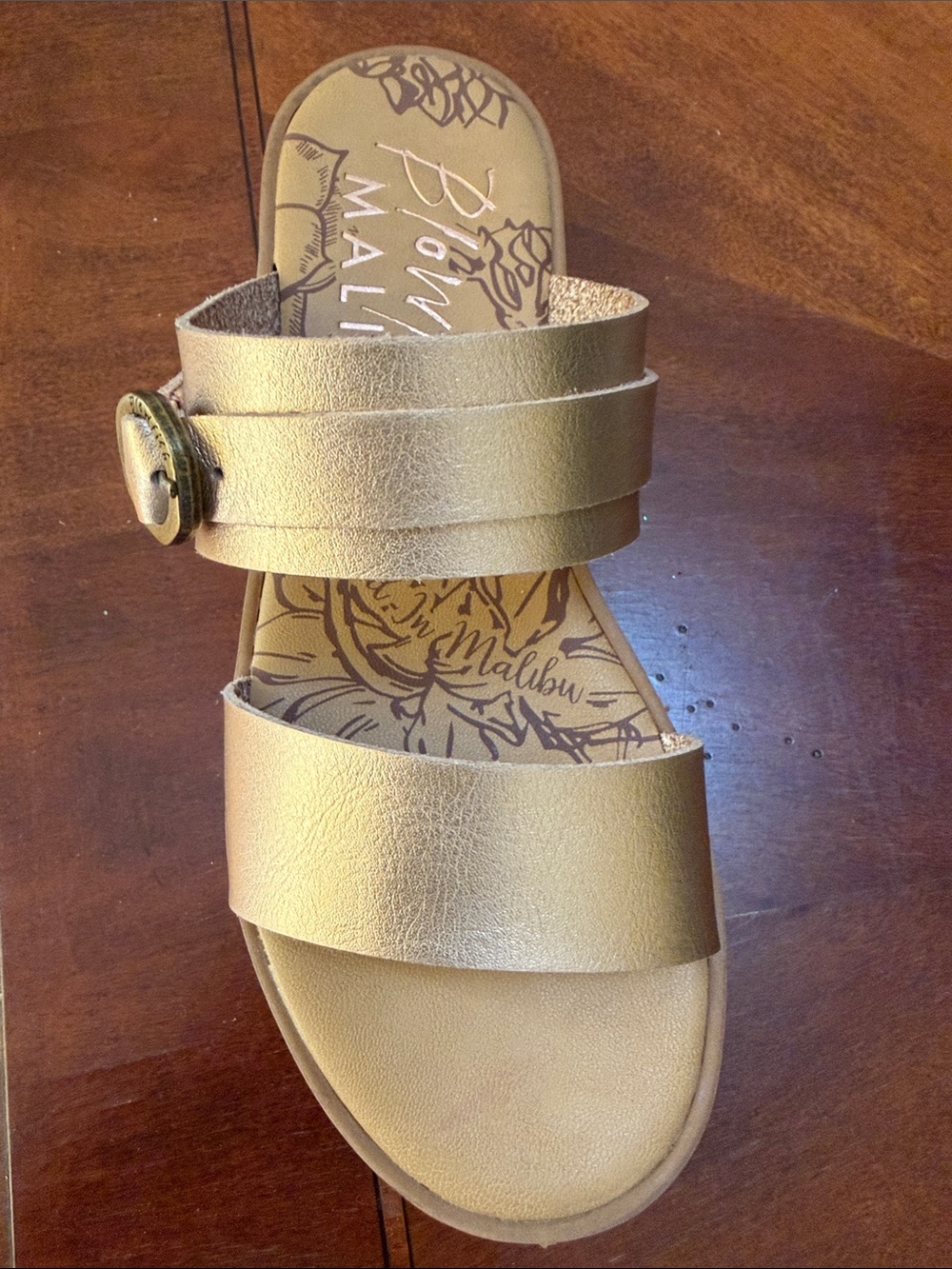 Blowfish Metallic Gold Double-Strap Slide Sandal